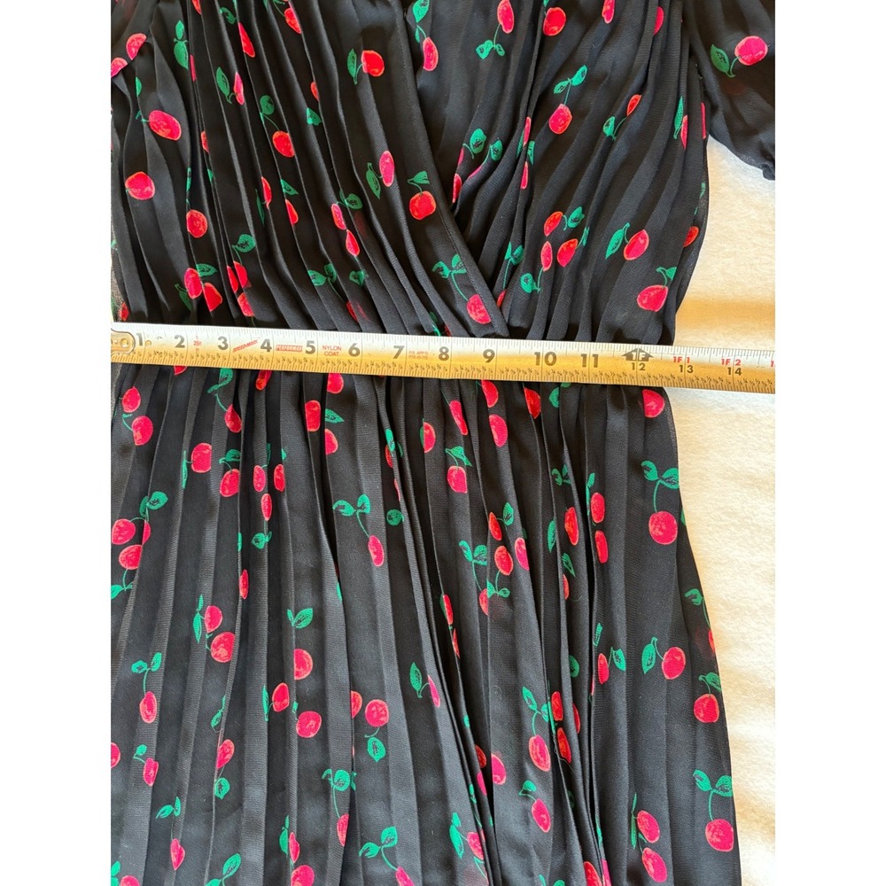 The Kooples Paris Preppy Cherry Print Pleated Asymmetric Dress Midi Size 0 - Picture 9 of 9